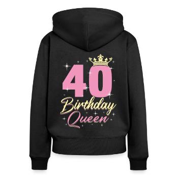 Anniversaire Reine 40e anniversaire - Sweat à capuche zippé Premium bio Femme - noir - Dos - Julia (174cm)