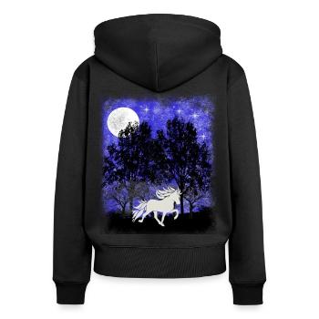 L’heure bleue de nuit - Sweat à capuche zippé Premium bio Femme - noir - Dos - Julia (174cm)