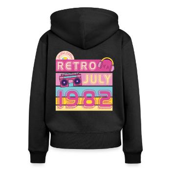 1982 Rétro Idée de cadeau vintage - Sweat à capuche zippé Premium bio Femme - noir - Dos - Julia (174cm)