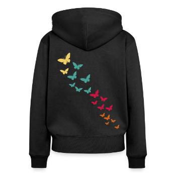 Schmetterling - Frauen Premium Bio Zip Hoodie - Schwarz - Hinten - Julia (174cm)
