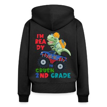 Bereit, den Dinosaurier-Monstertruck der 2. Klasse zu zerschmettern - Frauen Premium Bio Zip Hoodie - Schwarz - Hinten - Julia (174cm)