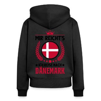 Mir reicht's Ich reise nach Dänemark Fanö Reise - Frauen Premium Bio Zip Hoodie - Schwarz - Hinten - Julia (174cm)