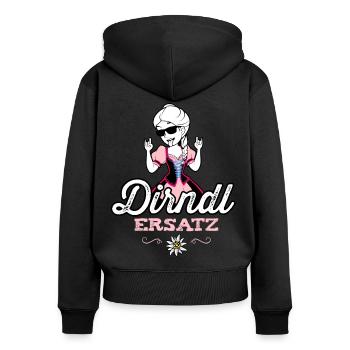 Dirndl Ersatz Damen Trachtenshirt Kind - Frauen Premium Bio Zip Hoodie - Schwarz - Hinten - Julia (174cm)
