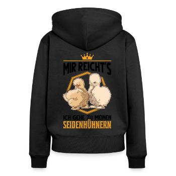 Seidenhuhn Züchter Seidenhühner Silkie Huhn - Frauen Premium Bio Zip Hoodie - Schwarz - Hinten - Julia (174cm)