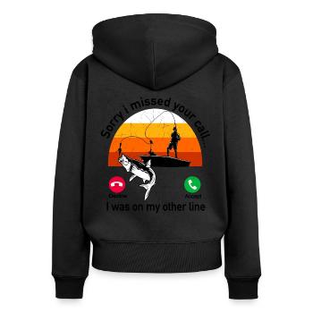 Pêche - Pêche Phone Call - Sweat à capuche zippé Premium bio Femme - noir - Dos - Julia (174cm)