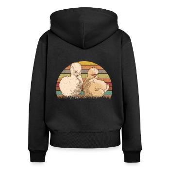 Silk Chicken Retro Silk Chicken Vintage Silkie Chicken - Women's Premium Organic Zip Hoodie - black - Back - Julia (174cm)