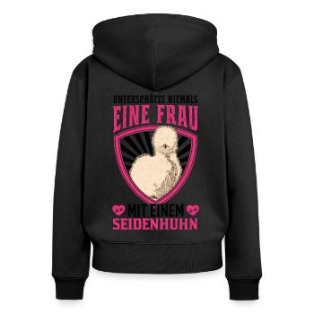 Seidenhuhn Frau Seidenhühner Besitzerin Silkie - Frauen Premium Bio Zip Hoodie - Schwarz - Hinten - Julia (174cm)