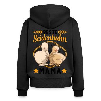 Beste Seidenhuhn Mama Seidenhühner Silkie - Frauen Premium Bio Zip Hoodie - Schwarz - Hinten - Julia (174cm)