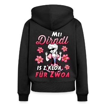 Mei Dirndl is z kloa für Zwoa Damen Trachten Shirt - Frauen Premium Bio Zip Hoodie - Schwarz - Hinten - Julia (174cm)