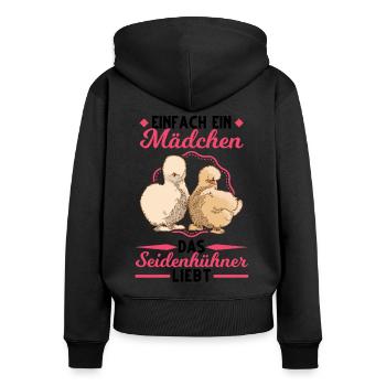 Seidenhuhn Mädchen Seidenhühner Silkie Mädel - Frauen Premium Bio Zip Hoodie - Schwarz - Hinten - Julia (174cm)