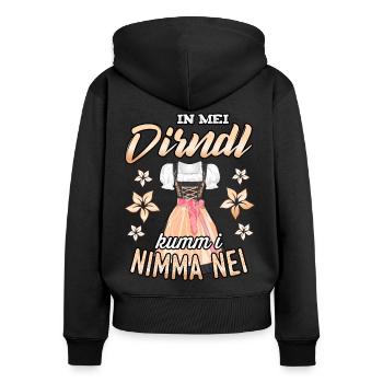 In mei Dirndl kumm i nimma nei Trachtenshirt Damen - Frauen Premium Bio Zip Hoodie - Schwarz - Hinten - Julia (174cm)