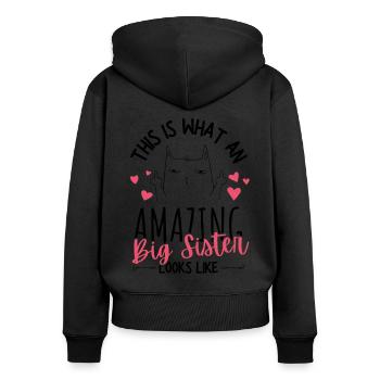 Big Sister Cat Middle Finger Pregnancy - Women's Premium Organic Zip Hoodie - black - Back - Julia (174cm)