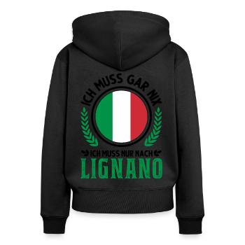 Lignano Italien Urlaub Reise Geschenk - Frauen Premium Bio Zip Hoodie - Schwarz - Hinten - Julia (174cm)