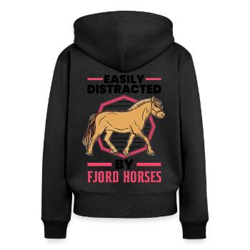 Easily distracted by Fjord Horses Fjord Horse - Women's Premium Organic Zip Hoodie - black - Back - Julia (174cm)