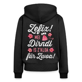 Mei Dirndl is z kloa für Zwoa Tracht Schwangere - Frauen Premium Bio Zip Hoodie - Schwarz - Hinten - Julia (174cm)