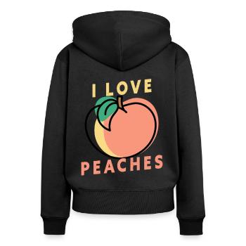 I Love Peaches Fruit Vegetarian Vegan - Sweat à capuche zippé Premium bio Femme - noir - Dos - Julia (174cm)