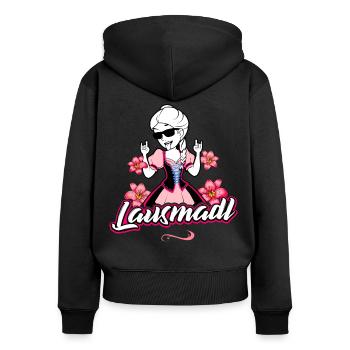 Lausmadl Trachtenshirt Tracht Dirndl - Frauen Premium Bio Zip Hoodie - Schwarz - Hinten - Julia (174cm)