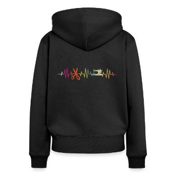 Herzschlag fürs Nähen – Bunte Linie - Frauen Premium Bio Zip Hoodie - Schwarz - Hinten - Julia (174cm)