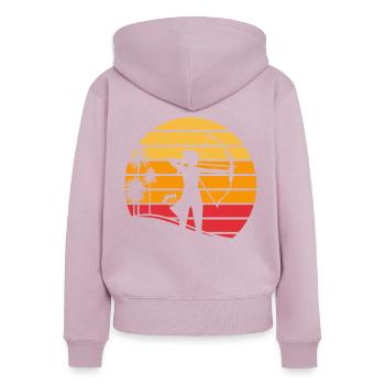 Sunset Archers Tir à l’arc Sports à l’arc - Sweat à capuche zippé Premium bio Femme - rose poudré - Dos - Julia (174cm)