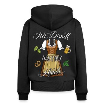 Mei Dirndl hab i ned gfundn Ersatz Tracht - Frauen Premium Bio Zip Hoodie - Schwarz - Hinten - Julia (174cm)