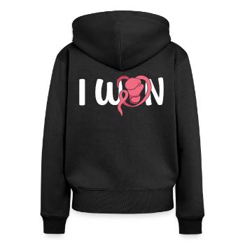 Ruban rose J’ai gagné la sensibilisation au cancer du sein - Sweat à capuche zippé Premium bio Femme - noir - Dos - Julia (174cm)