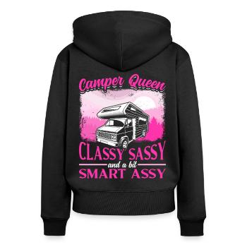 Camping Motorhome Campervan Retro - Women's Premium Organic Zip Hoodie - black - Back - Julia (174cm)