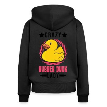 Crazy Rubber Duck Lady Gummiente Quietscheente - Frauen Premium Bio Zip Hoodie - Schwarz - Hinten - Julia (174cm)