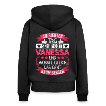Vanessa Name Vorname Namenstag Namensgeschenk - Frauen Premium Bio Zip Hoodie - Schwarz - Hinten - Julia (174cm)