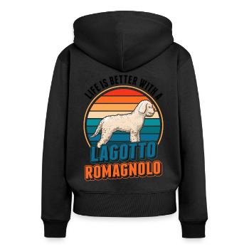 Life is better with a Lagotto Romagnolo Wasserhund - Frauen Premium Bio Zip Hoodie - Schwarz - Hinten - Julia (174cm)
