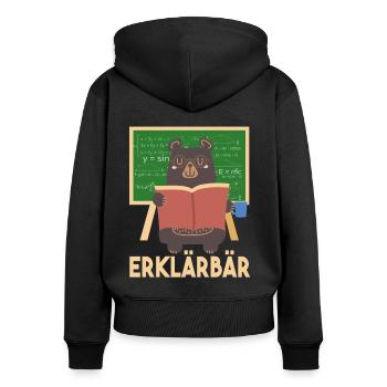 Erklärbär - Frauen Premium Bio Zip Hoodie - Schwarz - Hinten - Julia (174cm)