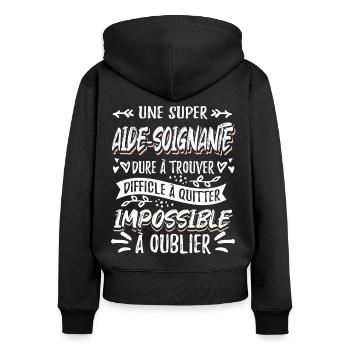 Aide Soignante Aides Soignants - Sweat à capuche zippé Premium bio Femme - noir - Dos - Julia (174cm)