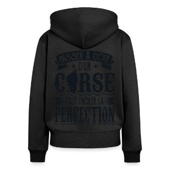 Corse - Sweat à capuche zippé Premium bio Femme - noir - Dos - Julia (174cm)
