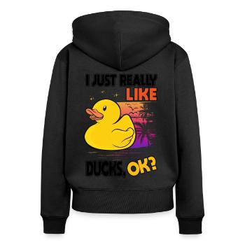 J'aime vraiment les canards Canard en caoutchouc - Sweat à capuche zippé Premium bio Femme - noir - Dos - Julia (174cm)