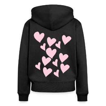 Zart Rosa Herzen - Frauen Premium Bio Zip Hoodie - Schwarz - Hinten - Julia (174cm)