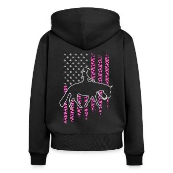 Pleasure Pferd & Westernreiterin Westernreiten - Frauen Premium Bio Zip Hoodie - Schwarz - Hinten - Julia (174cm)