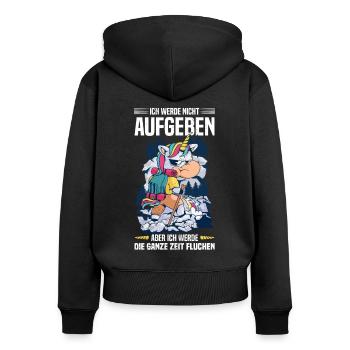 Berg Trekking Outdoor Berg Wandern Einhorn - Frauen Premium Bio Zip Hoodie - Schwarz - Hinten - Julia (174cm)