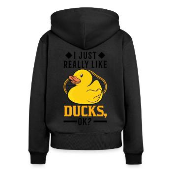 J'aime vraiment les canards Canard en caoutchouc - Sweat à capuche zippé Premium bio Femme - noir - Dos - Julia (174cm)