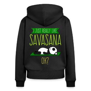 Savasana Panda Pandabär Yoga - Frauen Premium Bio Zip Hoodie - Schwarz - Hinten - Julia (174cm)