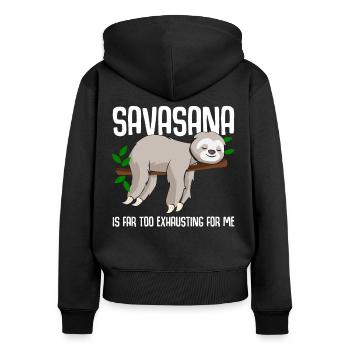 Savasana Sloth Yoga - Sweat à capuche zippé Premium bio Femme - noir - Dos - Julia (174cm)