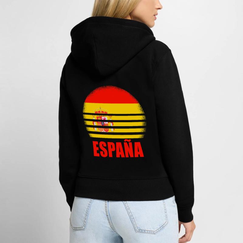 Espagne Drapeau espagnol USA Majorque Madrid Ameri Sweat à capuche zippé Premium bio Femme