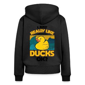 J'aime vraiment les canards Canard en caoutchouc - Sweat à capuche zippé Premium bio Femme - noir - Dos - Julia (174cm)