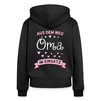Aus dem Weg Oma im Einsatz - Frauen Premium Bio Zip Hoodie - Schwarz - Hinten - Julia (174cm)