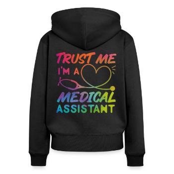 Assistant médical certifié - Sweat à capuche zippé Premium bio Femme - noir - Dos - Julia (174cm)