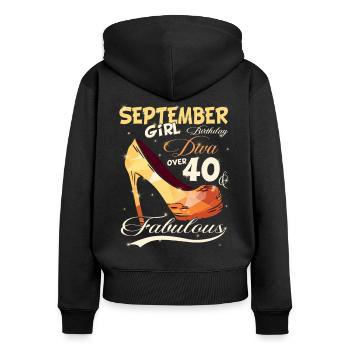 40.Geburtstag Frauen im September geboren Geschenk - Frauen Premium Bio Zip Hoodie - Schwarz - Hinten - Julia (174cm)