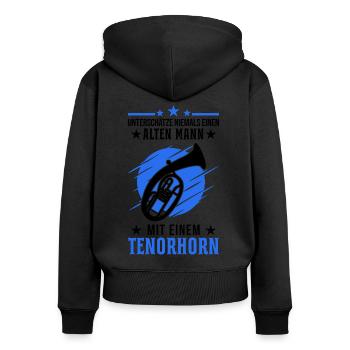 Tenorhorn Alter Mann Tenorhornist Tenorhornspieler - Frauen Premium Bio Zip Hoodie - Schwarz - Hinten - Julia (174cm)