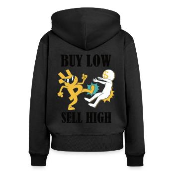 Finance - Crypto-monnaie - Acheter bas, vendre haut - Sweat à capuche zippé Premium bio Femme - noir - Dos - Julia (174cm)