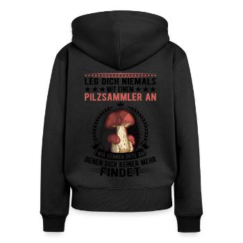 Pilz Pilzkorb Pilze Pilzsammler - Frauen Premium Bio Zip Hoodie - Schwarz - Hinten - Julia (174cm)