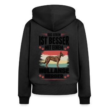 Hollandse Herder Spruch Holländischer Schäferhund - Frauen Premium Bio Zip Hoodie - Schwarz - Hinten - Julia (174cm)