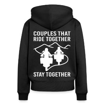 Couples that ride together stay together Motorrad - Frauen Premium Bio Zip Hoodie - Schwarz - Hinten - Julia (174cm)