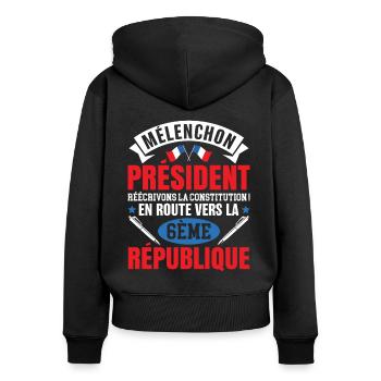 Votez Jean-Luc Mélenchon président 6ème république - Sweat à capuche zippé Premium bio Femme - noir - Dos - Julia (174cm)